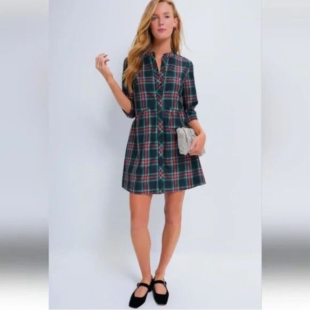 Tuckernuck Festive Plaid Tartan Royal Shirt Dress XS Holiday Mini NWT - Picture 1 of 12